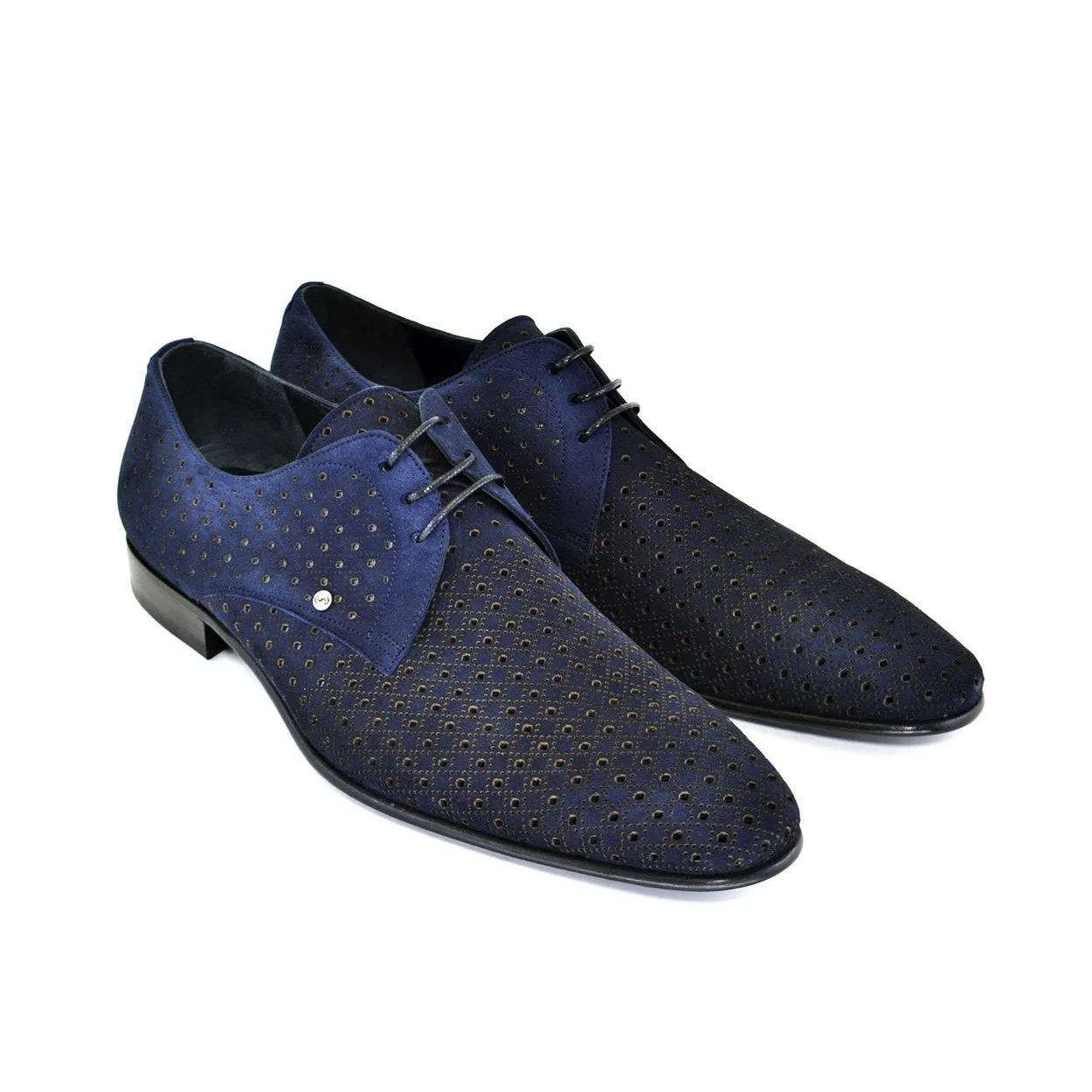 Corrente C148-2414 Men's Shoes Navy Perforated Suede Leather Derby Oxfords (CRT1244)